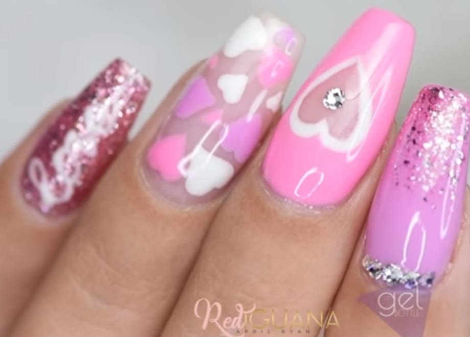 Pink Heart Nail Art
