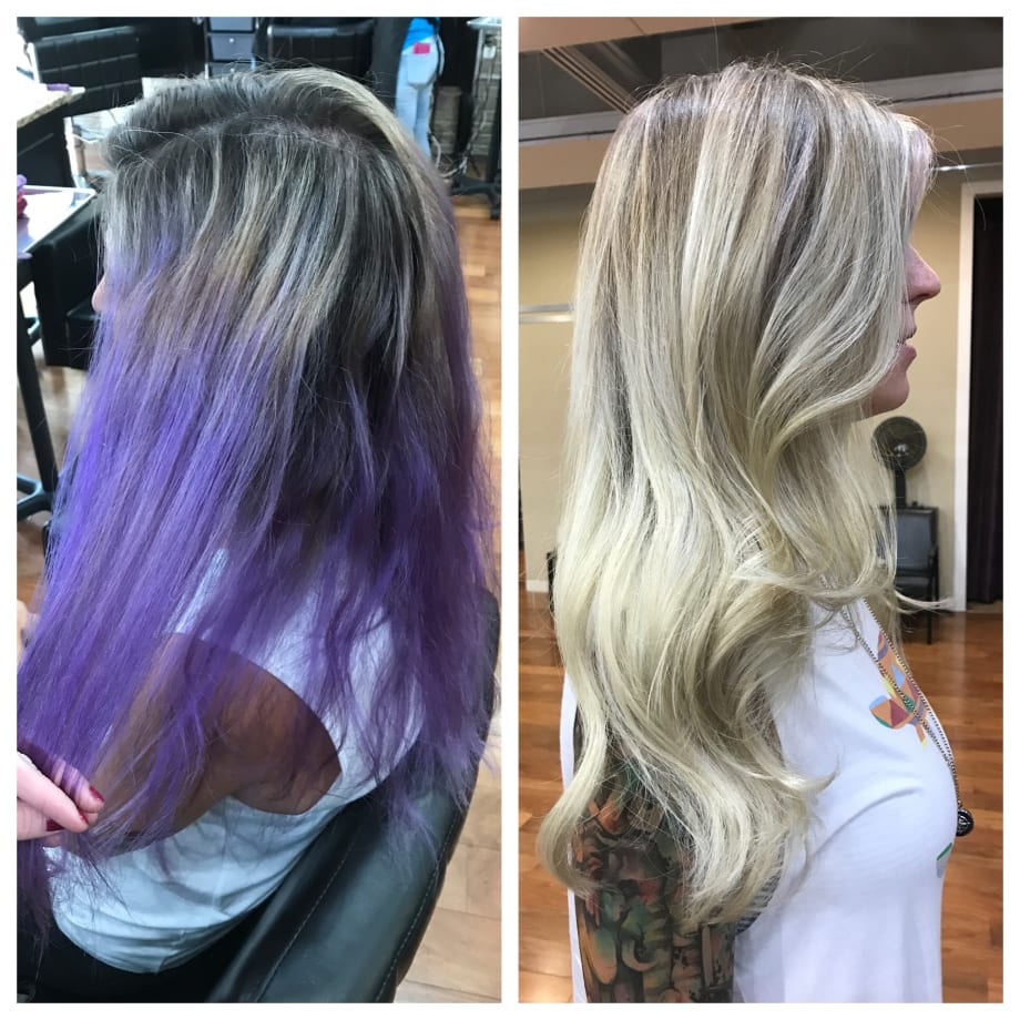 Transformation: DIY Purple to Blonde Color Correction