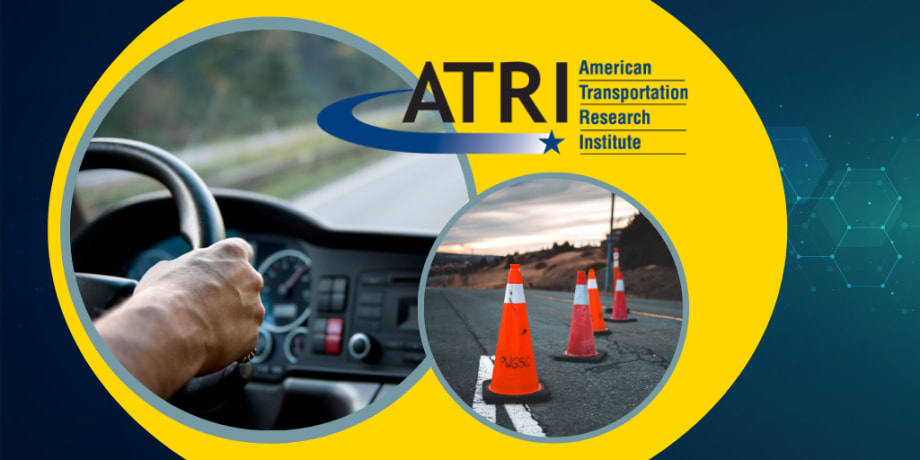 Graphic with truck driver, safety cones, ATRI logo