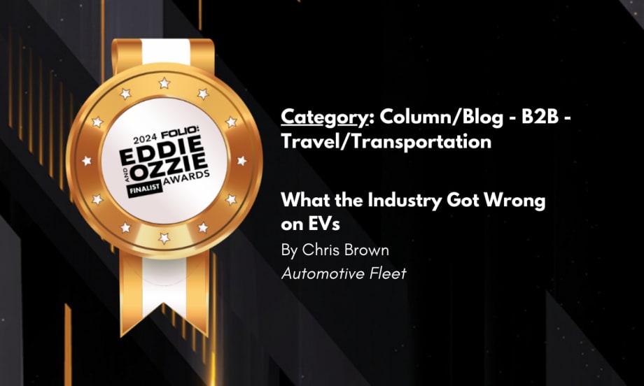 A Black and gold graphic detailing the Automotive Fleet finalist blog for a 2024 Eddie & Ozzie Award.