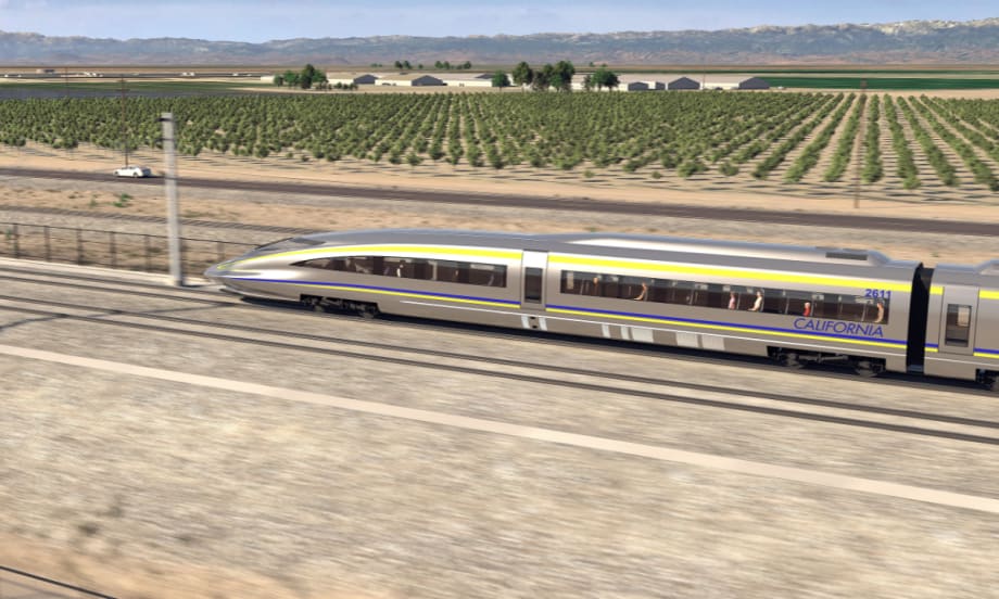 A rendering of a passenger train for California's High-Speed Rail project.