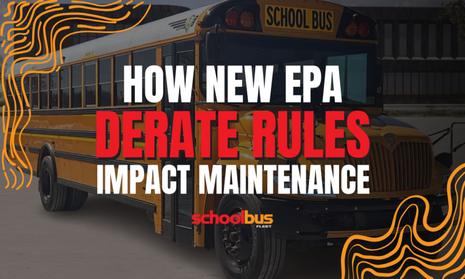 Graphic with a bus in the background and text reading "How New EPA Derate Rules Impact Business".