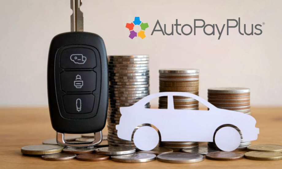 Car key, stacks of coins, and a paper car cutout with AutoPayPlus logo, representing auto financing, loan terms, and vehicle affordability trends.
