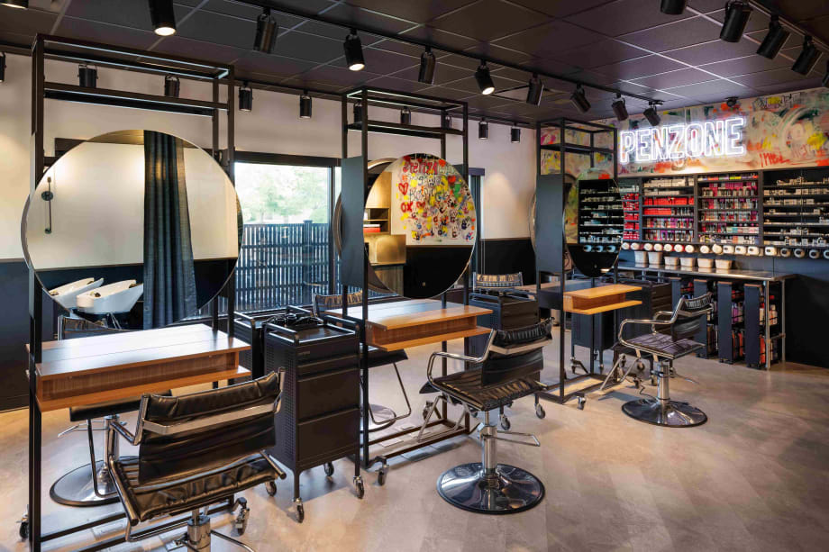 The training salon and color bar at BASE ONE, the new artist salon for PENZONE Salons+Spas.