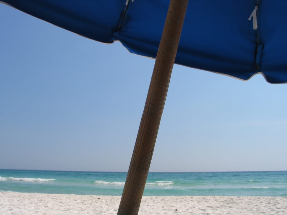 View of Gulf of Mexico from under beach umbrella