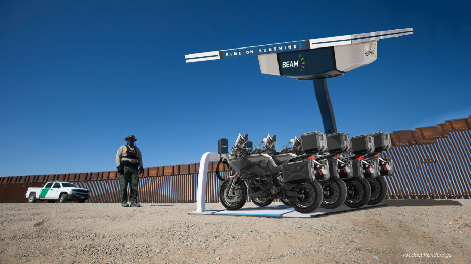 Beam Global's New Transportable Off-grid Law Enforcement Electric Motorcycle, Charging Bundle