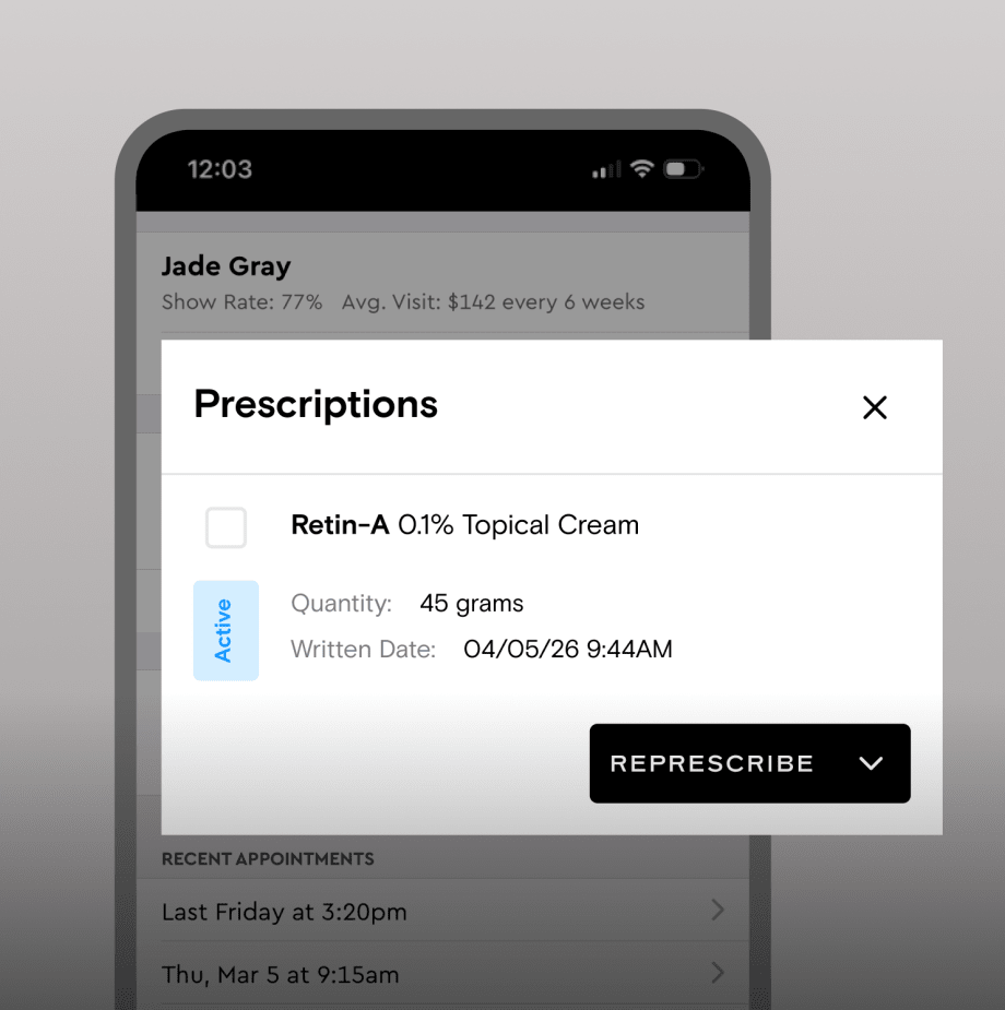 A screen capture of Boulevard's new ePrescribe feature.