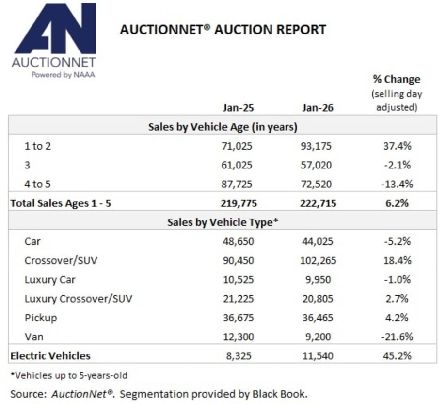 Summary table of January auction sales report.