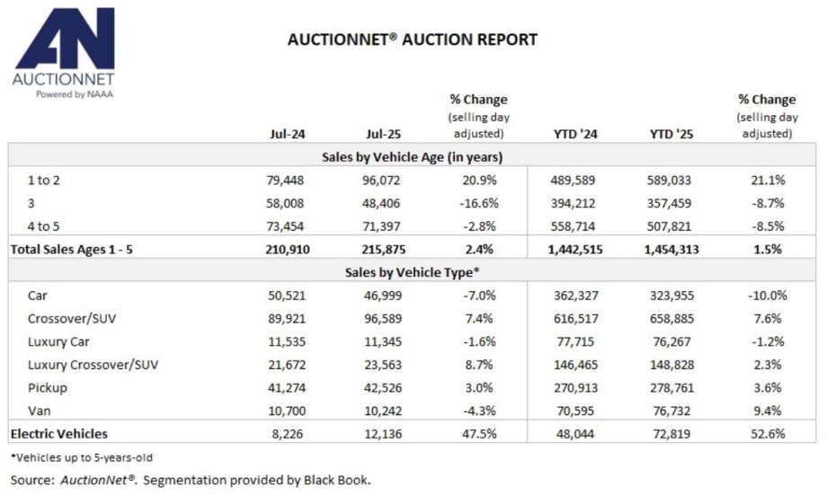 A summary chart of auction market sales by segment from AuctionNet.