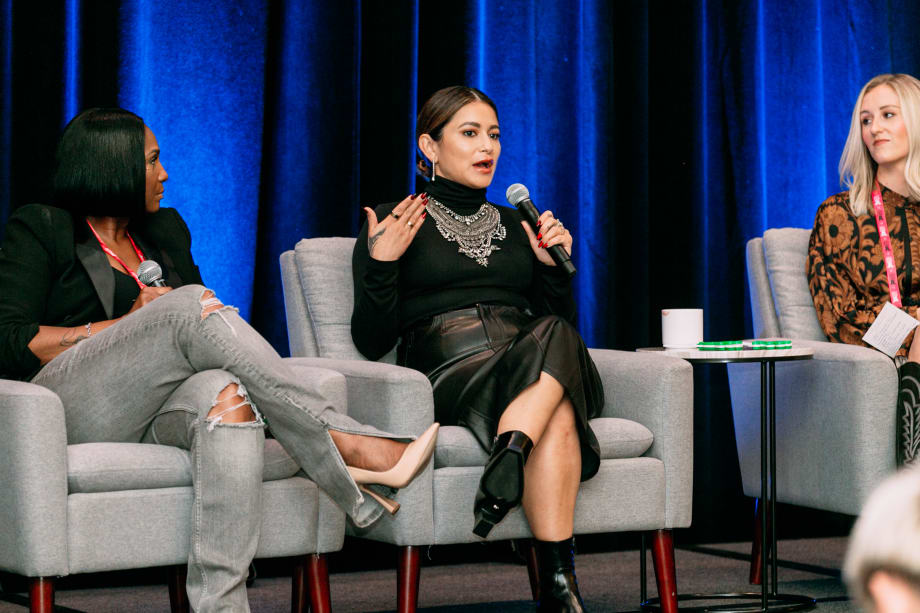 A woman with a microphone