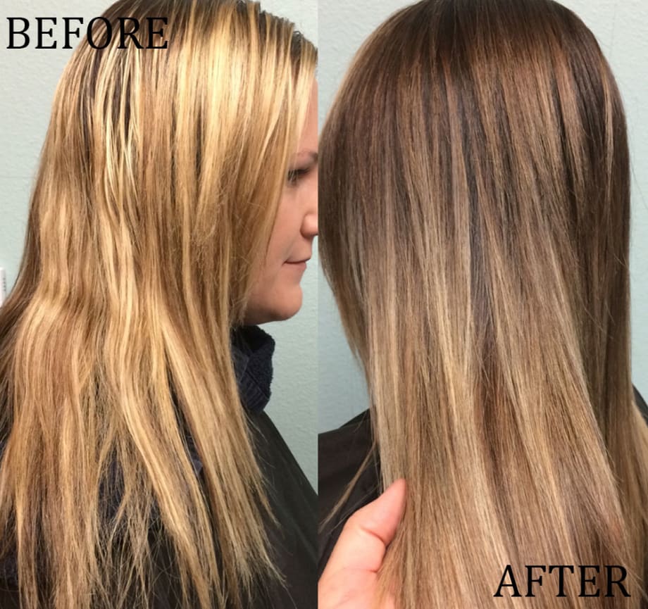 COLOR CORRECTION: Brassy Blonde to Sombre Brunette Using Balayage