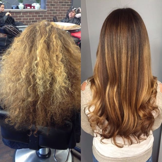 HOW-TO: Frizzy and Brassy Hair Transformed with Balayage Highlights Using Olaplex