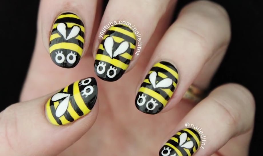 Easy Bumblebee Nail Art