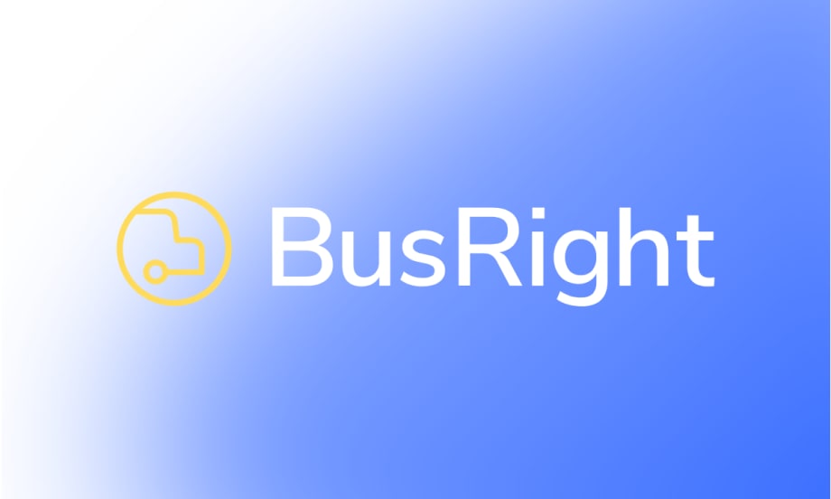 the busright logo against a blue gradient background