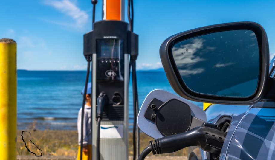 electric vehicle charging in front of ocean view