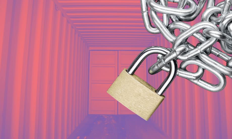 Illustration of a padlock and interior of a trailer