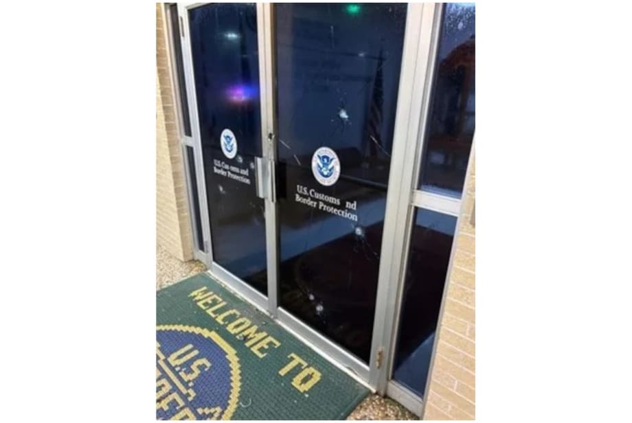 U.S. Customs and Border Protection entrance with official agency doors and welcome mat