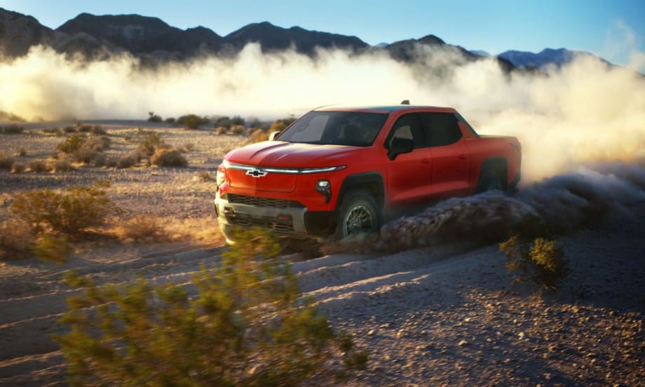 The 2026 Chevy Silverado Trail Boss  EV driving