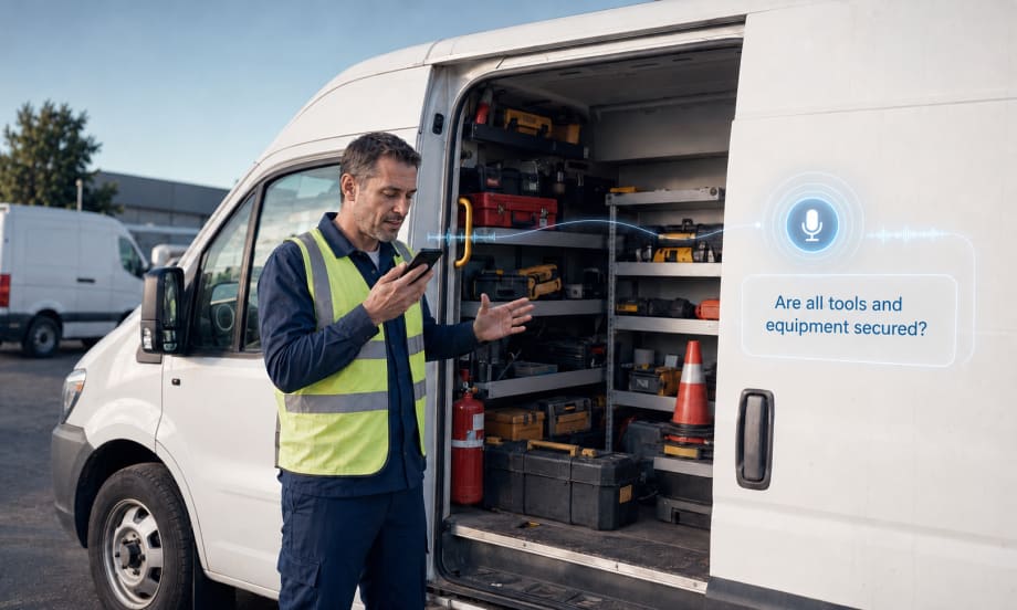 van driver conversing with AI assistant over phone