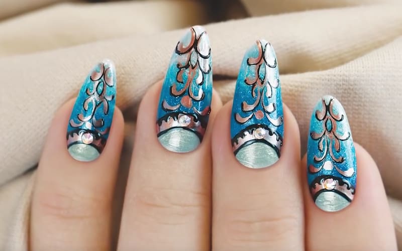 Glittering Blue Winter Nails Step By Step