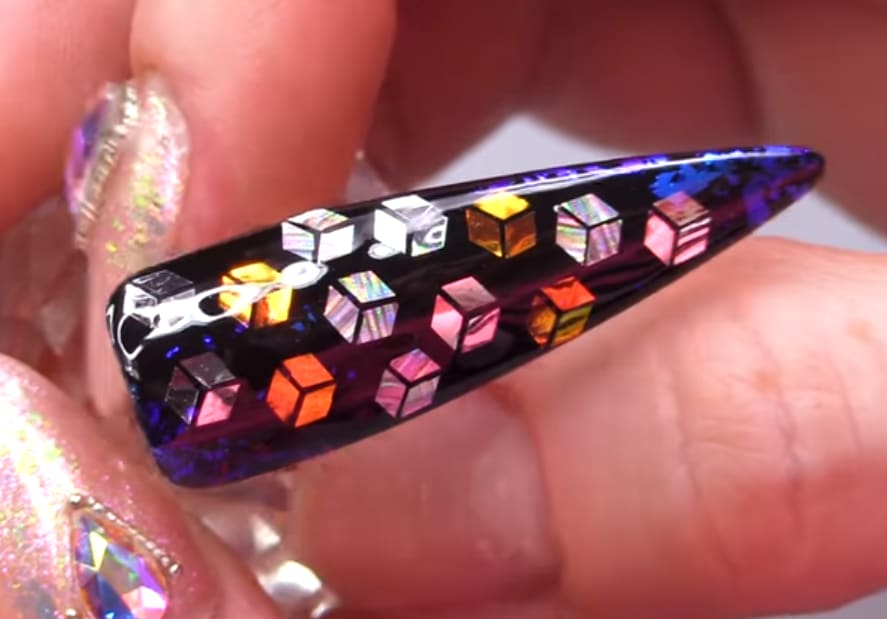 3-D Holographic Glitter Cube Nail Design Tutorial