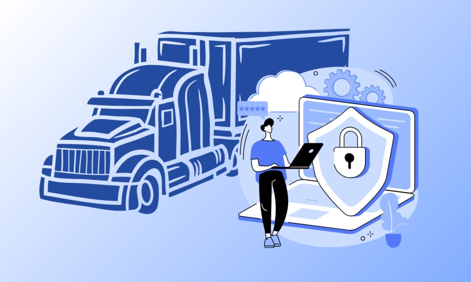 Illustration of tractor-trailer and cybersecurity