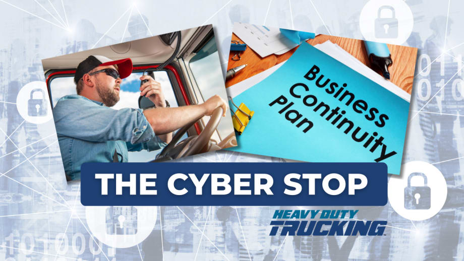Illustration of cybersecurity with a truck driver and business continuity plan