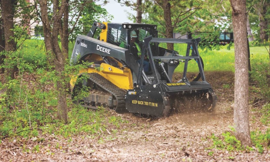 Deere Mulching Head Shreds Wood in Minutes