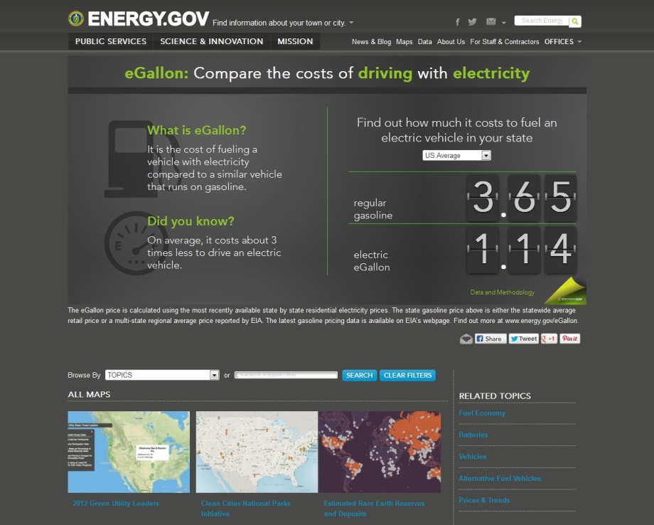 DOE Launches 'eGallon' Electric Vehicle Charge Cost Calculator