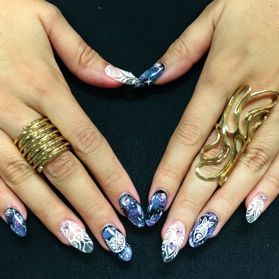 Cat-stronaut Negative Space Nail Art