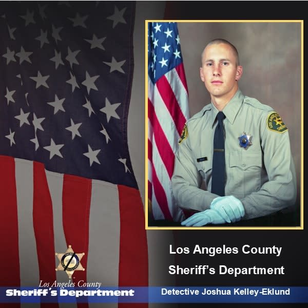Los Angeles County Sheriff's Department official badge and portrait with American flag
