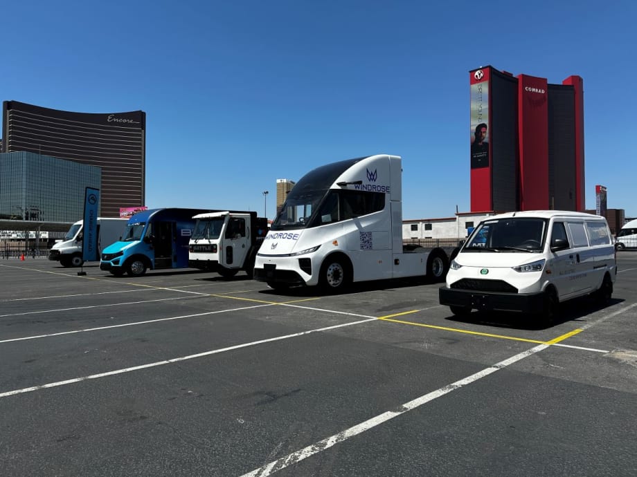 Electric vehicles at a charging station.