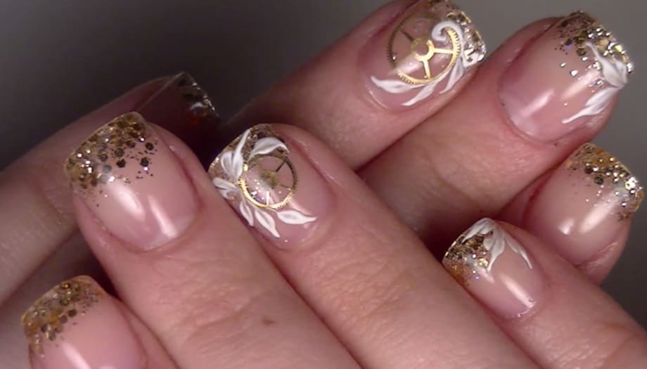 Embed a Timepiece into 3-D Glitter French Nails