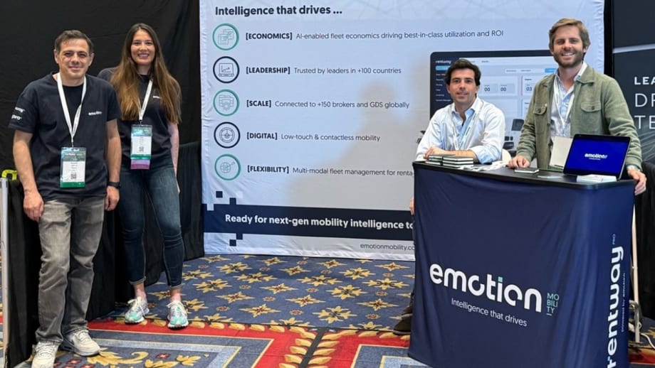 Four representatives from Emotion appear at their exhibit at ICRS 2025 in Las Vegas.
