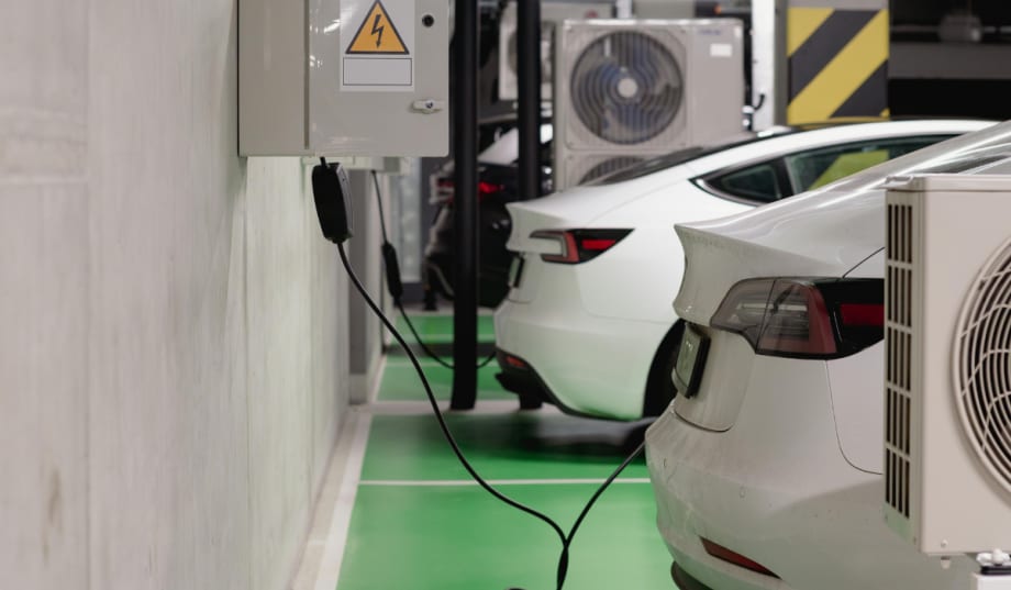 electric vehicles charging in an underground parking garage