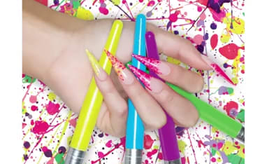 Electric Neon Glitter Acrylic Nails with EzFlow’s Boogie Nights Splash Riot Collection