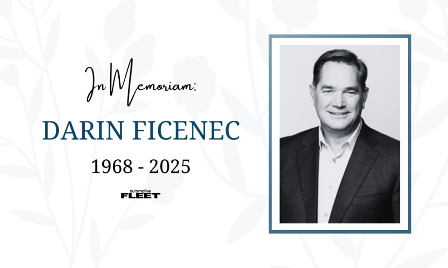 A blue and white graphic with a black and white picture of Darin Ficenec and text reading "In Memoriam: Darin Ficenec, 1968-2025"