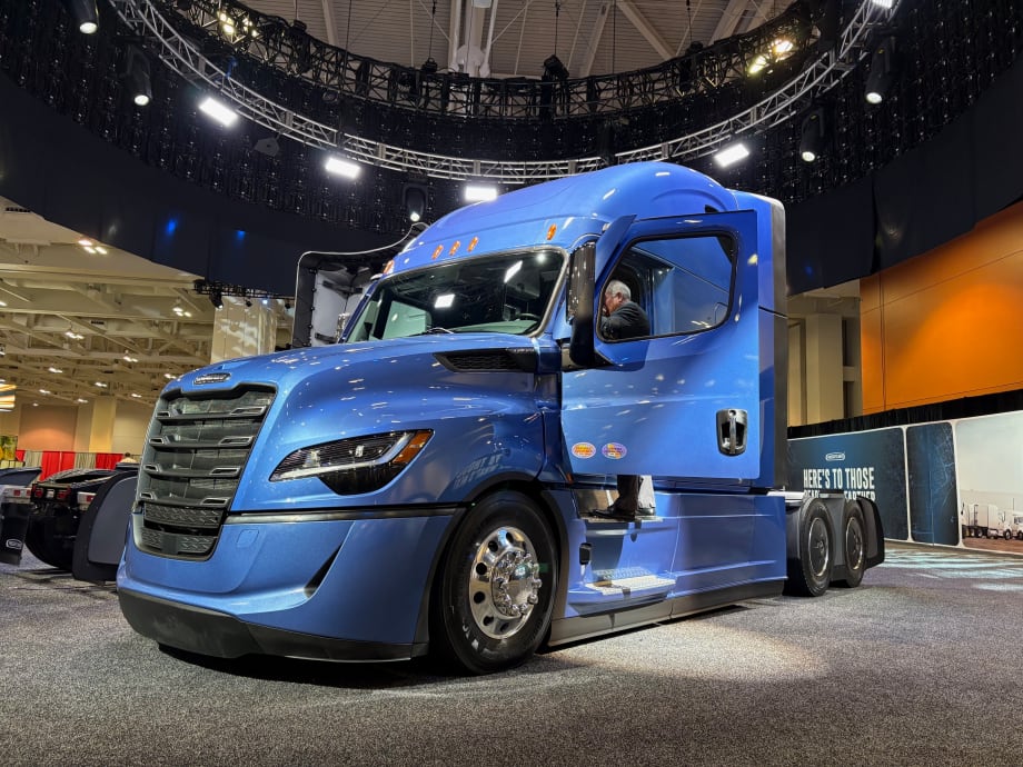 Blue Freightliner tractor