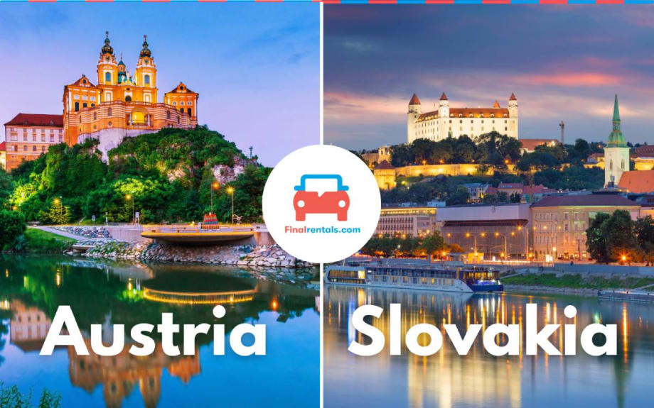 Scenic shots of historical sites in Austria and Slovakia.