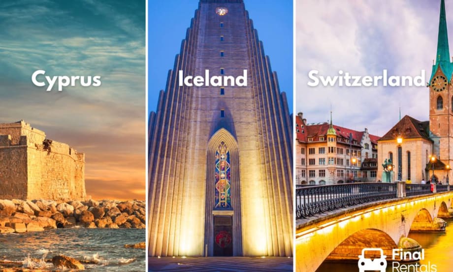 Photos of sights from Cyprus, Iceland, and Switzerland.
