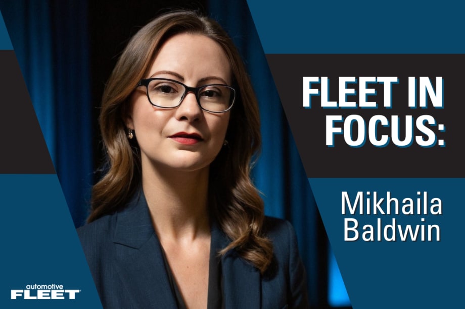 A professional portrait of Mikhaila Baldwin in a blue, white, and black graphic with text reading "Fleet in Focus: Mikhaila Baldwin".