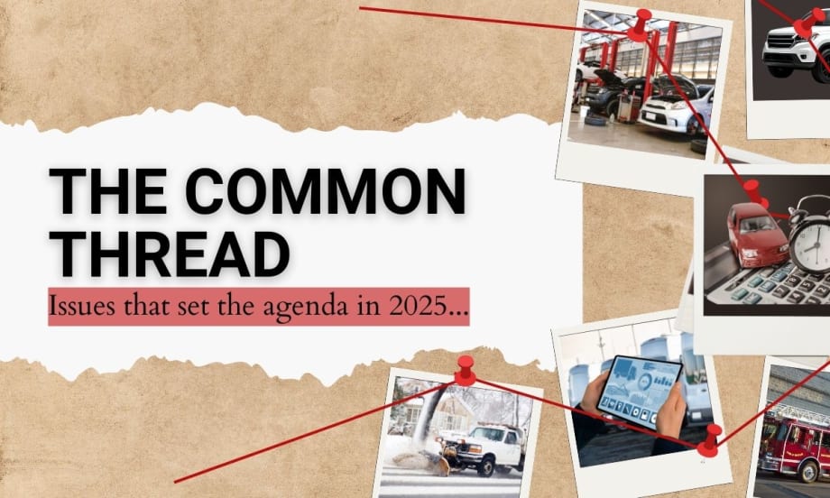 An image showing polaroids with fleet images, such as vehicles and mechanics, with a red thread tying them all together.