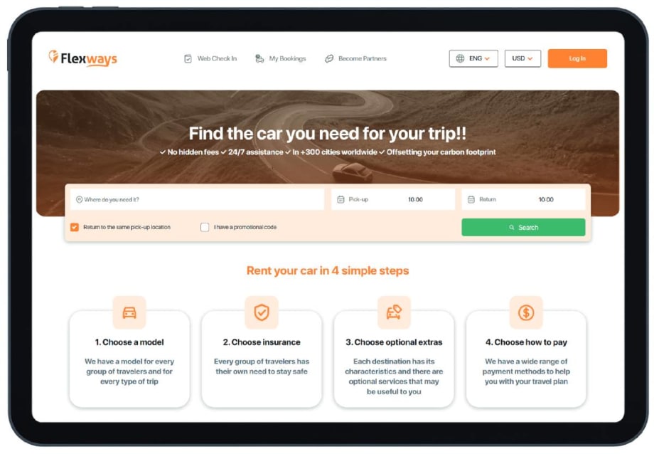 Flexways home page website.