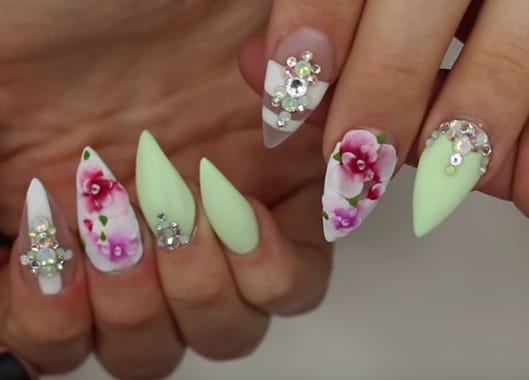 In the Garden: Stiletto Acrylic Floral Nails