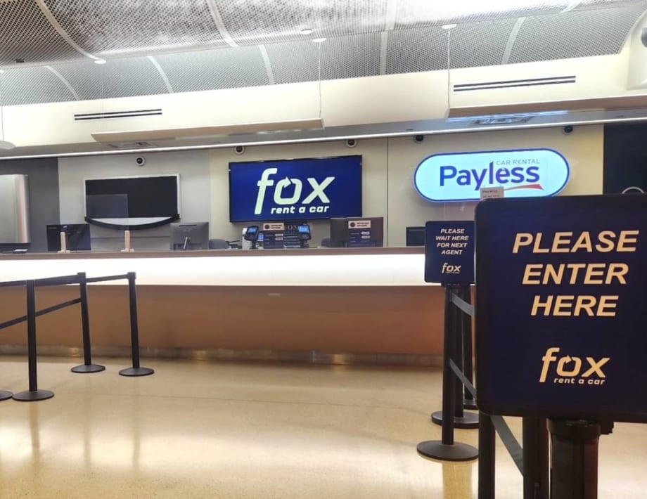An empty rental car counter.