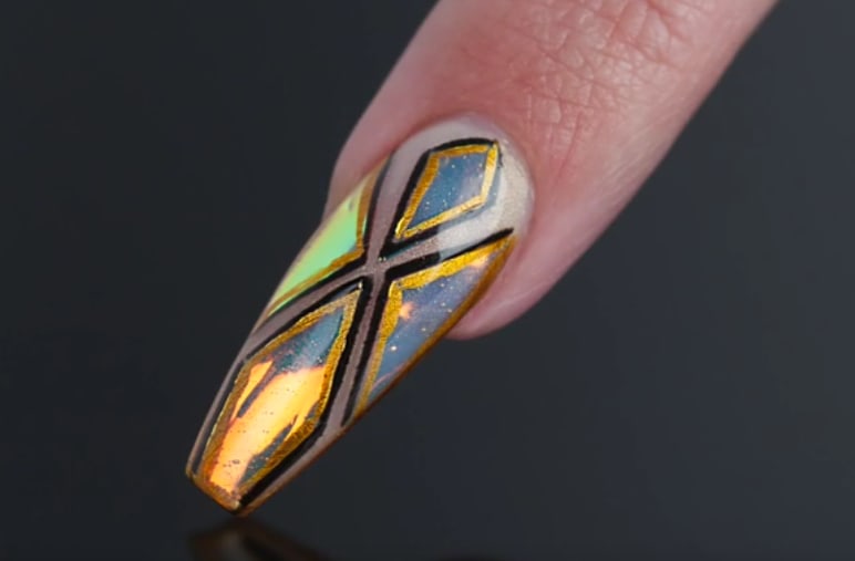 Shiny, Reflective Geometric Nail Art Using Foils