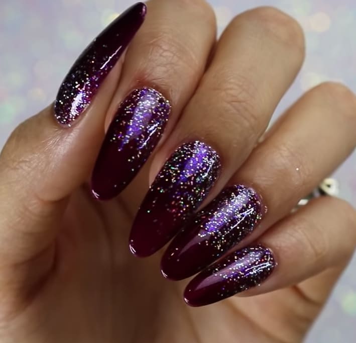 Purple Gel-Polish and Glitter Nails