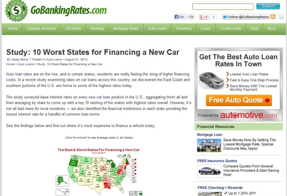 GoBankingRates.com: Rhode Island Tops 10 Worst States for Financing a New Car