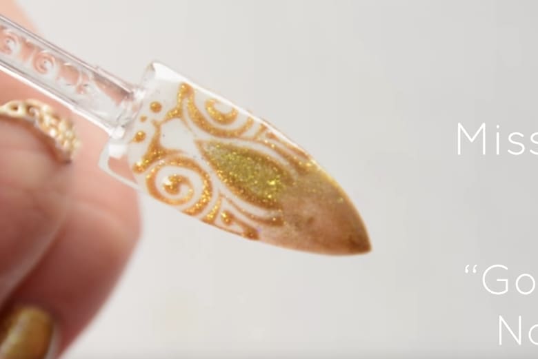Tammy Taylor Gold FIligree Nail Design by Miss Exclusive Nails