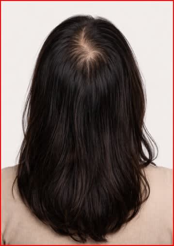 The back image of a head, showing thinning patches on the scalp.